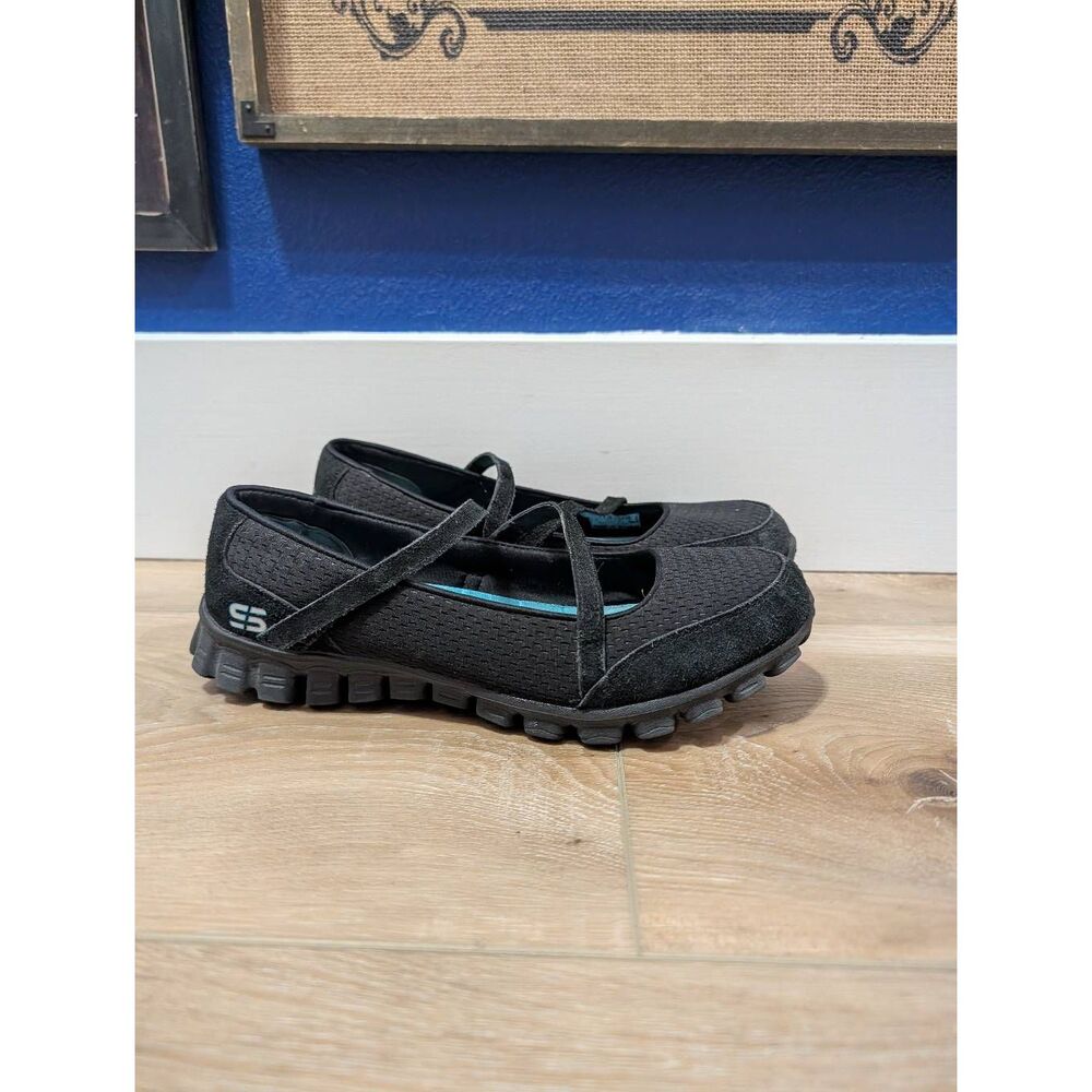 Skechers EZ Flex 2 Mary Jane Flats Black BBK Comfort Walking Shoes Women's 8.5 - Picture 2 of 12